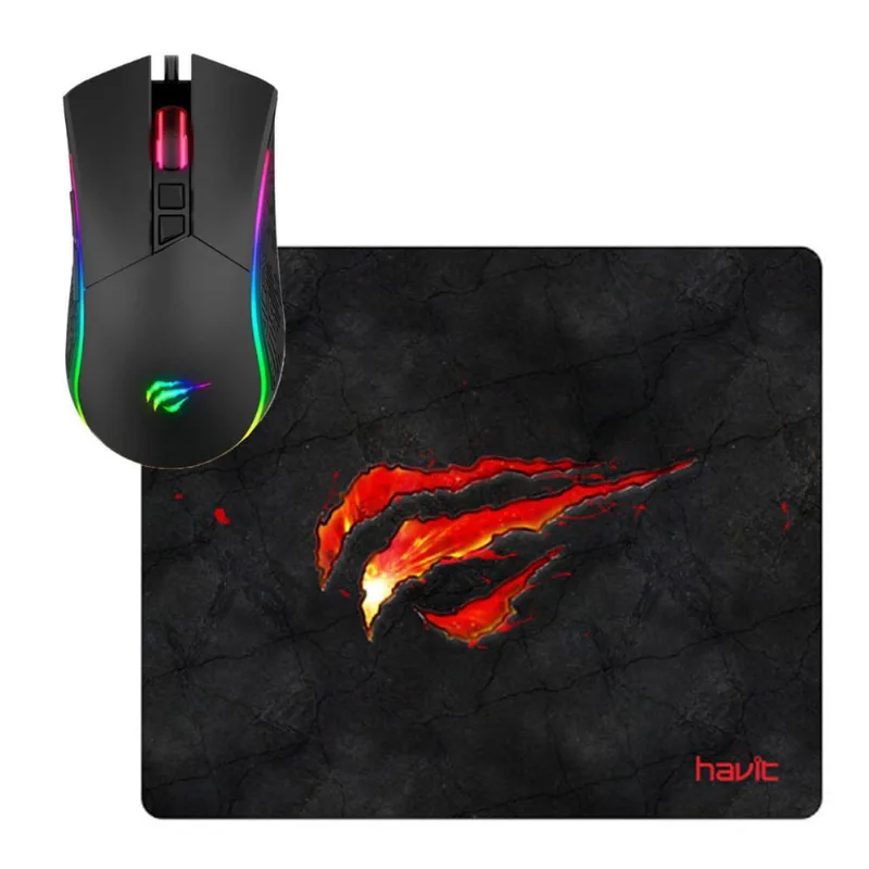 Mouse Gamer 6 Botões 3200 Dpi Rgb Preto Havit + Mousepad