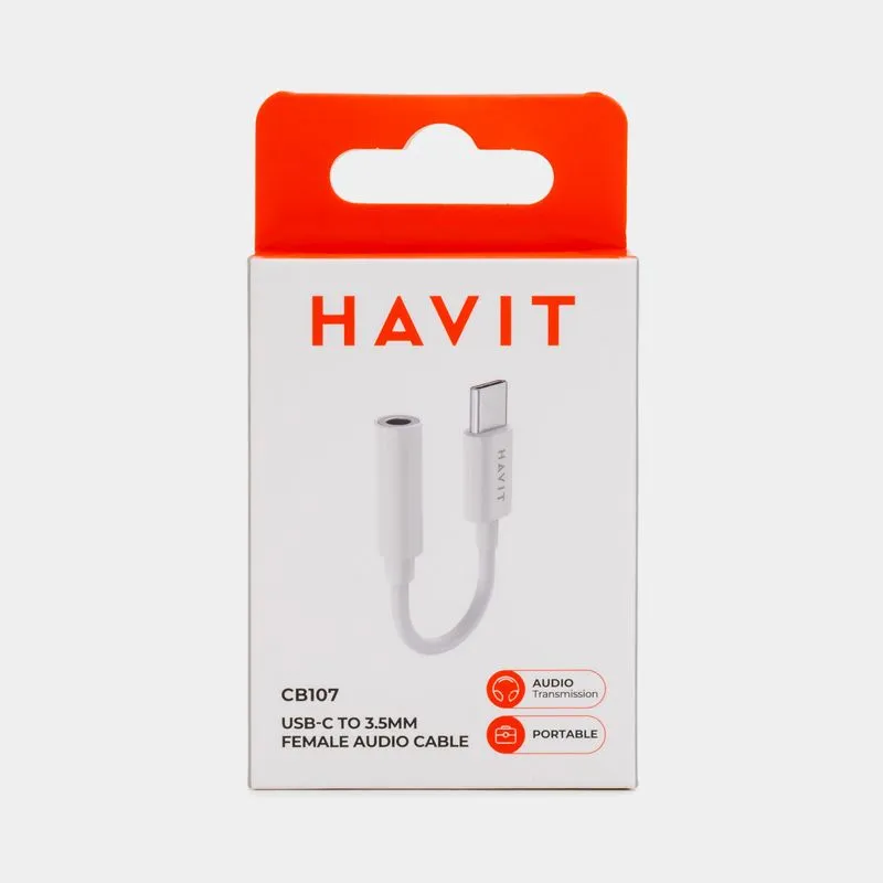 Cable USB-C a hembra 3.5 mm Havit de 10 cm, blanco