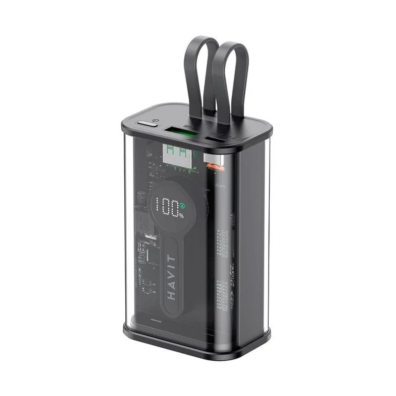 Batería portátil Havit de 10.000 mAh con cable PB94, negro