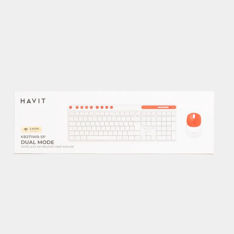 Combo inalámbrico de teclado + mouse Havit KB271WB, blanco con rojo