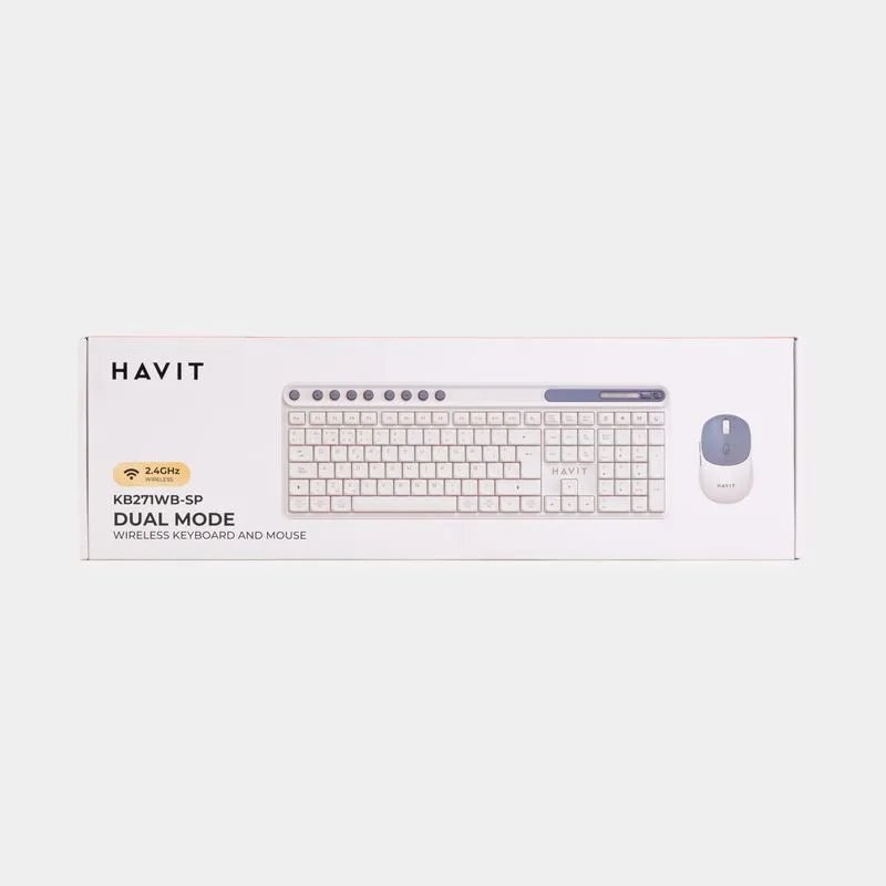 Combo inalámbrico de teclado + mouse Havit KB271WB, blanco con azul