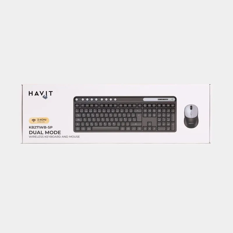 Combo inalámbrico de teclado + mouse Havit KB271WB, negro con gris