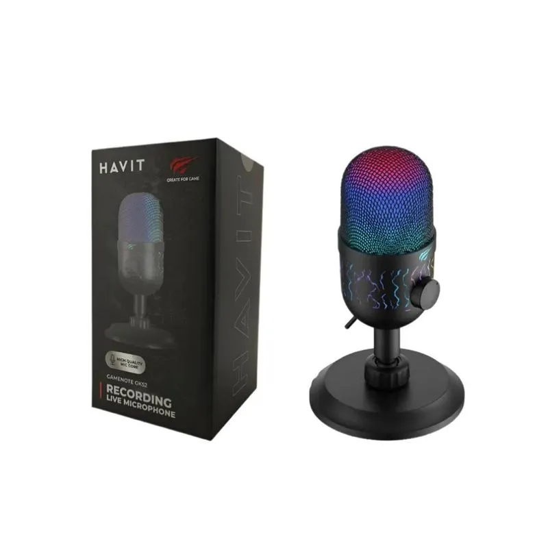 Microfone Gamer Usb Mesa Havit Gk52 Rgb Omnidirecional Preto