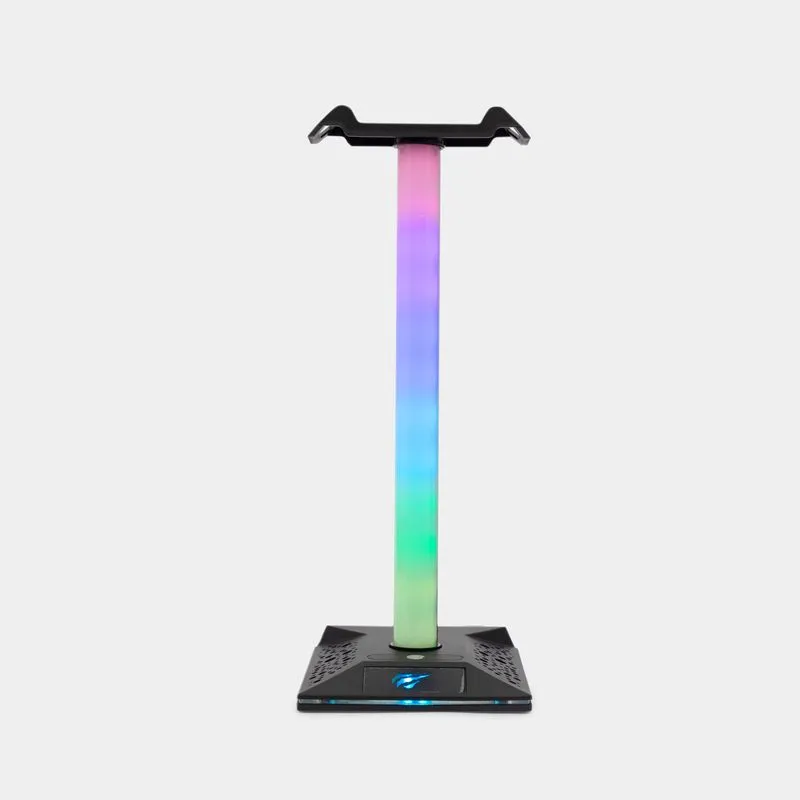 Soporte USB para audífonos gaming con luz, negro