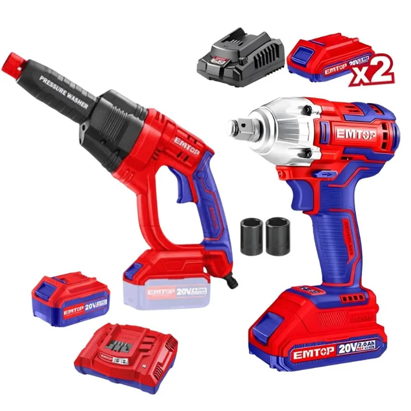 Hidrolavadora 20v + Llave de impacto Emtop ELPW202501-ECDLIW2038