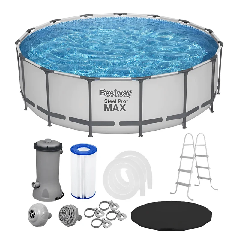 Piscina Estruturada 15.232 Litros Bestway Steel Pro MAX 4,27m x 1,22m + Filtro 3028L/h 127V + Capa + Escada 127V