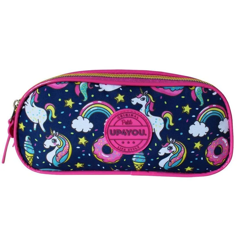Estojo Escolar Duplo Unicórnio Up4You Feminino Azul Escuro