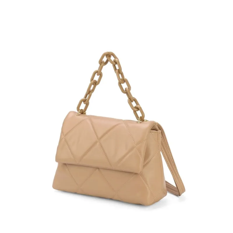Bolsa Transversal Feminina Gash BG72619 Matelassê Corrente Nude