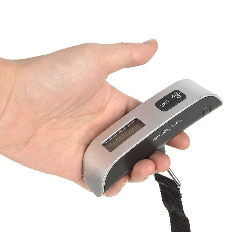 Balança Digital Portátil de Mão Compacto para Viagem com Visor LCD em Aço Inoxidável Prata Polo King