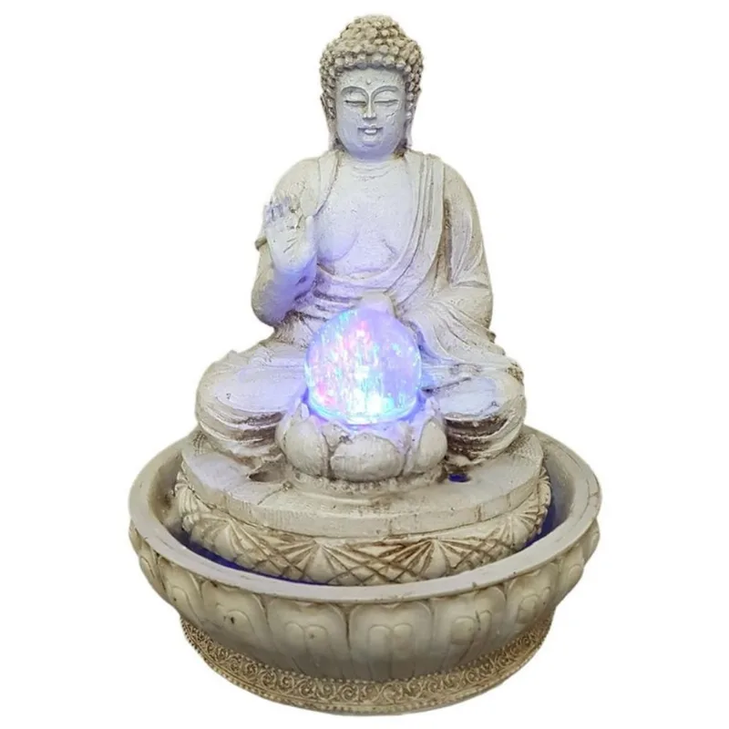 Fonte De Água Natural Buda Da Paz Com Bola E Led 01093