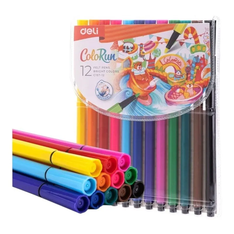 Caneta Pincel Deli 12 Cores 1684 (MP)