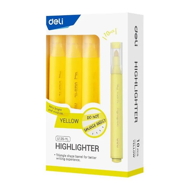Marcador Texto Deli Triangular 1,0-4,0mm Amarelo - Embalagem Com 10 Unidades