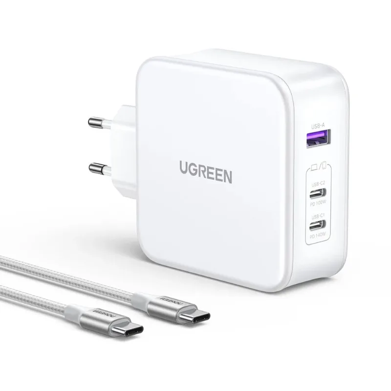 Carregador Turbo Ugreen Usb a/c 140W GaN Tech + Cabo Usb C 2M Branco