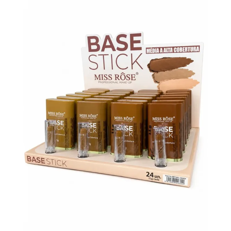 Box c/ 24 Base Stick Média a Alta Cobertura Cores Escuras Miss Rôse