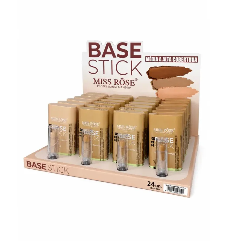 Box c/ 24 Base Stick Média a Alta Cobertura Cores Claras Miss Rôse