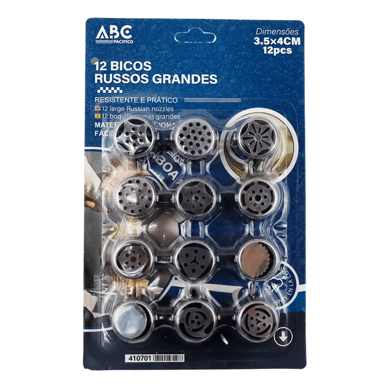 Kit 12 Bicos Russos Grande Inox 3,5x4cm ABC PACÍFICO KIT 12 BICOS RUSSOS G INOX 410701 ABC PACIFICO