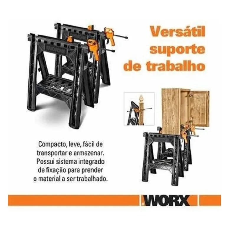 Bancada Multiuso Cavalete Sawhorse 2pç Wx065 Worx +2 Grampos