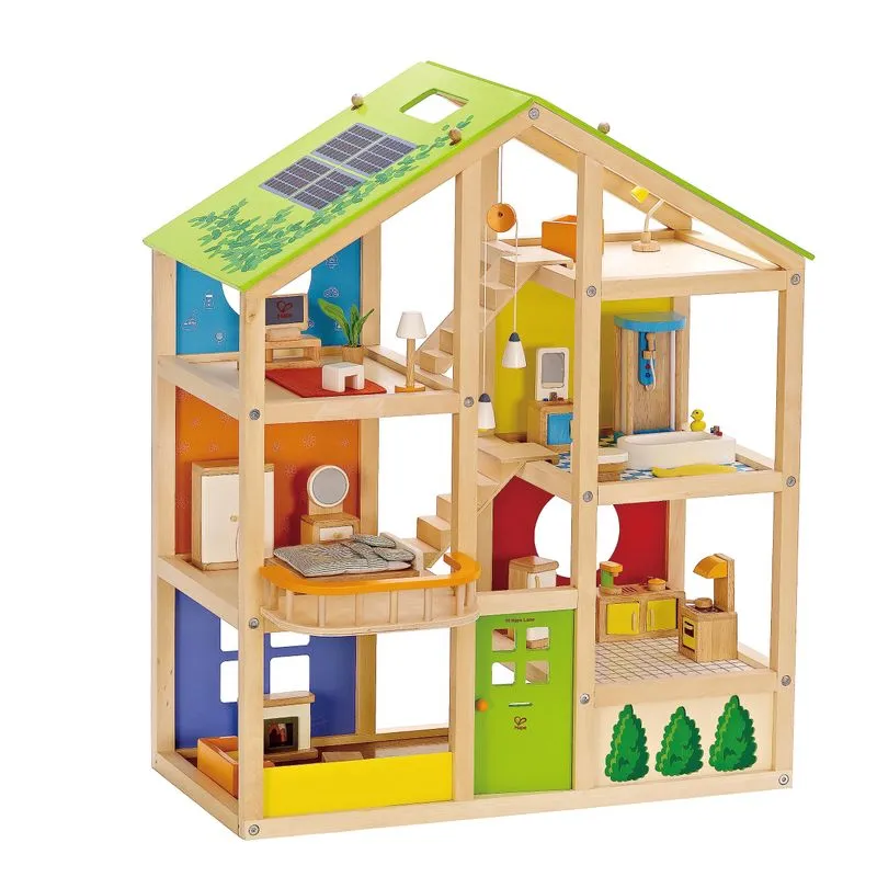 Dollhouse Hape All Seasons Kids De 3 Andares Com Móveis E Acessórios.