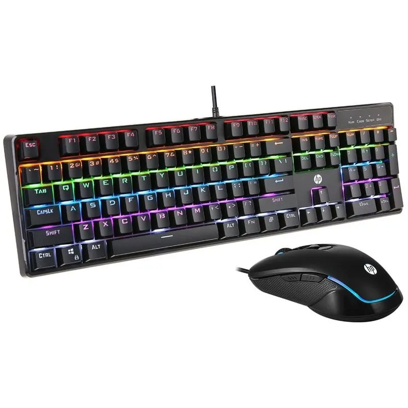 Teclado e Mouse - USB - HP Game - RGB - Preto - GM200
