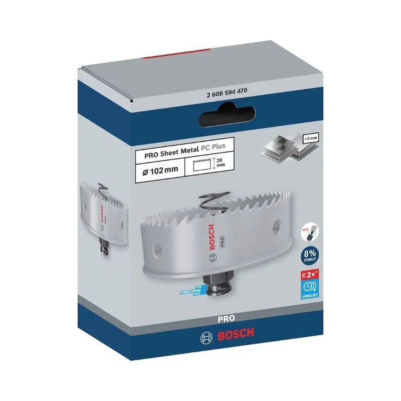 Serra Copo Pro Sheet Metal Power Change Plus 102mm Com Corte Preciso Em Aço Inoxidável Bosch