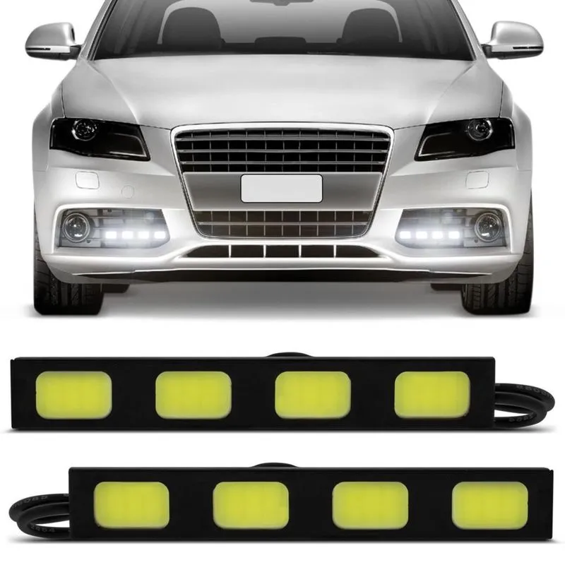 Par Lâmpadas 4 LEDs Farol Dia Auxiliar DRL 6000K Super Branca Efeito Xenon Tuning