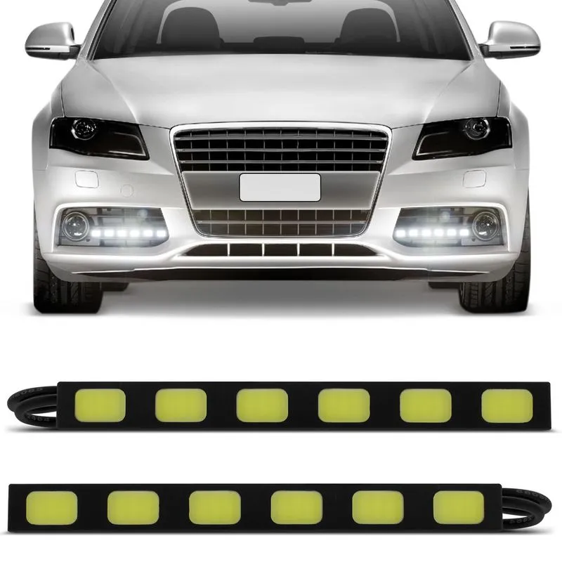 Par Lâmpadas 6 LEDs Auxiliar Farol Dia DRL 6000K Super Branca Efeito Xenon