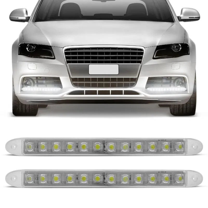 Par Lâmpadas 12 LEDs DRL 6000K Farol Dia Auxiliar Branca Efeito Xenon