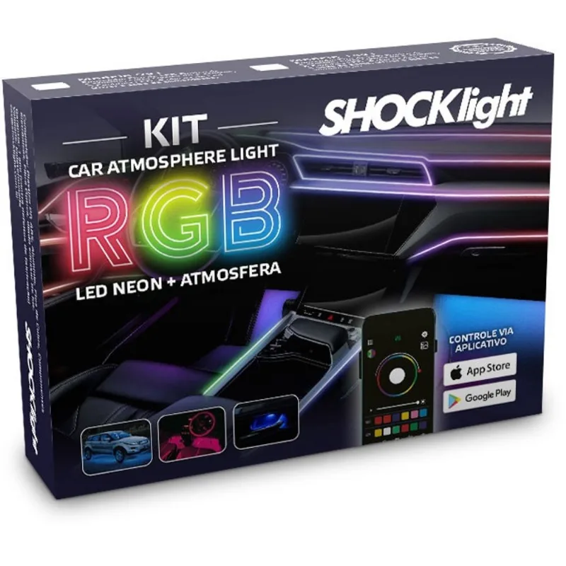 Kit Neon rgb 9x1 Shocklight 4 Leds Atmosférico + 5 Canhões Led - SL-FTRGB9