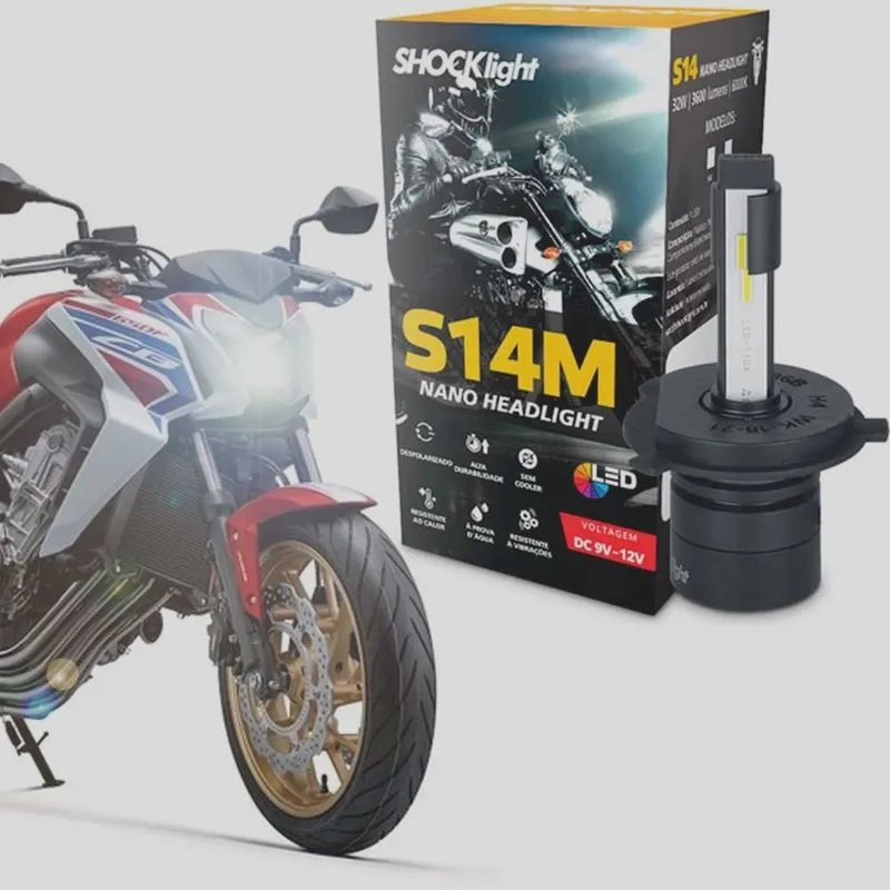 Lâmpada Led Moto H4 6000k 3600lm 32W Nano S14 Shocklight