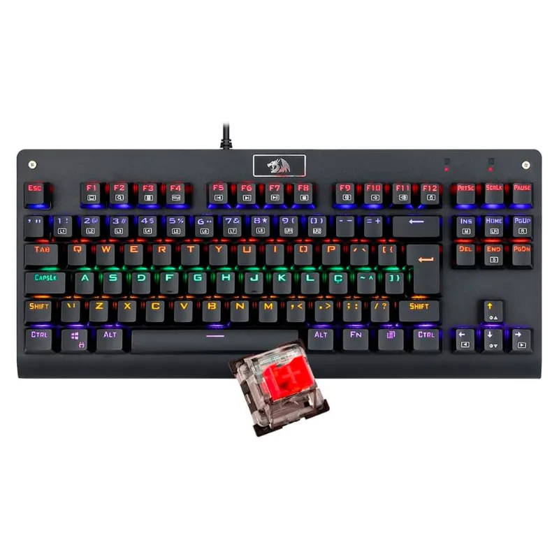 Teclado Gamer Mecânico Redragon Dark Avenger, Rainbow, Switch Vermelho, ABNT2, Preto
