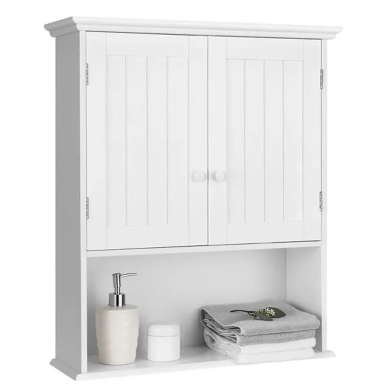 Costway Wall Mount Bathroom/Kitchen/Laundry Room Cabinet w/ White Knobs - White