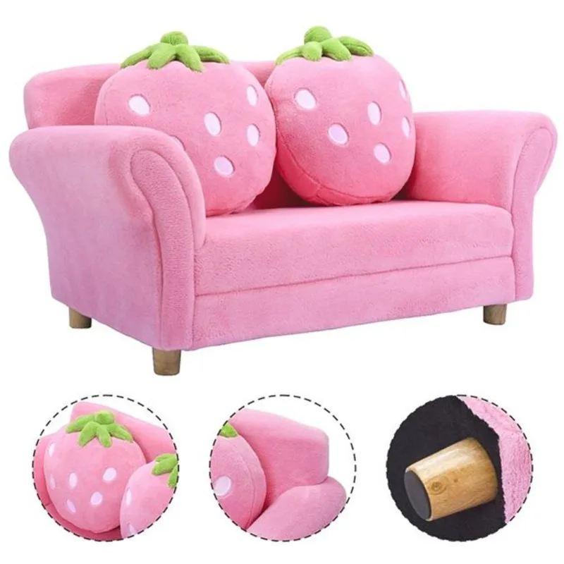 Costway 19-in Pink Upholstered Kids Accent Chair with 2 Strawberry Pillows