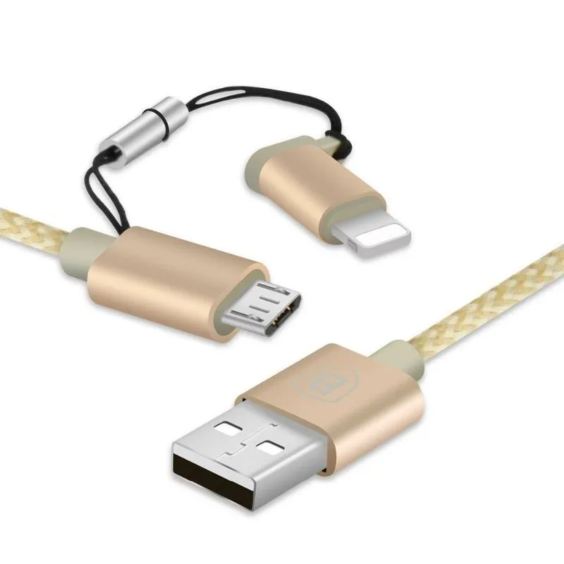 Cabo USB Iphone Lightning Ipad Ipod MFI e Micro USB 2 em 1 Baseus 1 metro Nylon Alta Velocidade