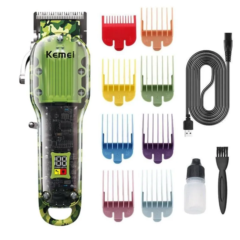 Máquina de Cortar Cabelo Kemei KM-1926 Camuflado Verde Bivolt 2500mAh 240min Lâmina Inox Maquina De Cortar Cabelo Camuflada Kemei 1926