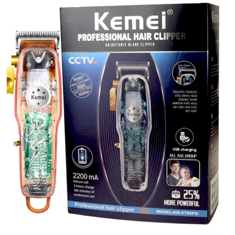 Maquina De Cortar Cabelo Kemei 2709 Pg Transparente Display
