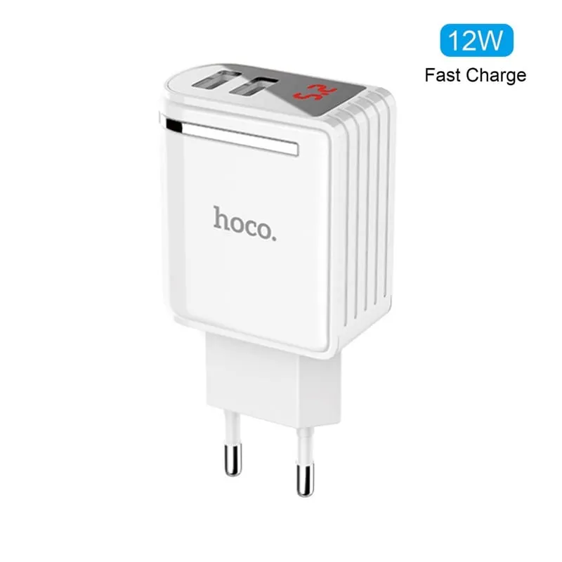 Carregador Adaptador de Parede Hoco C39A Dual USB 2.4A Fast Charger Turbo 12W - Branco