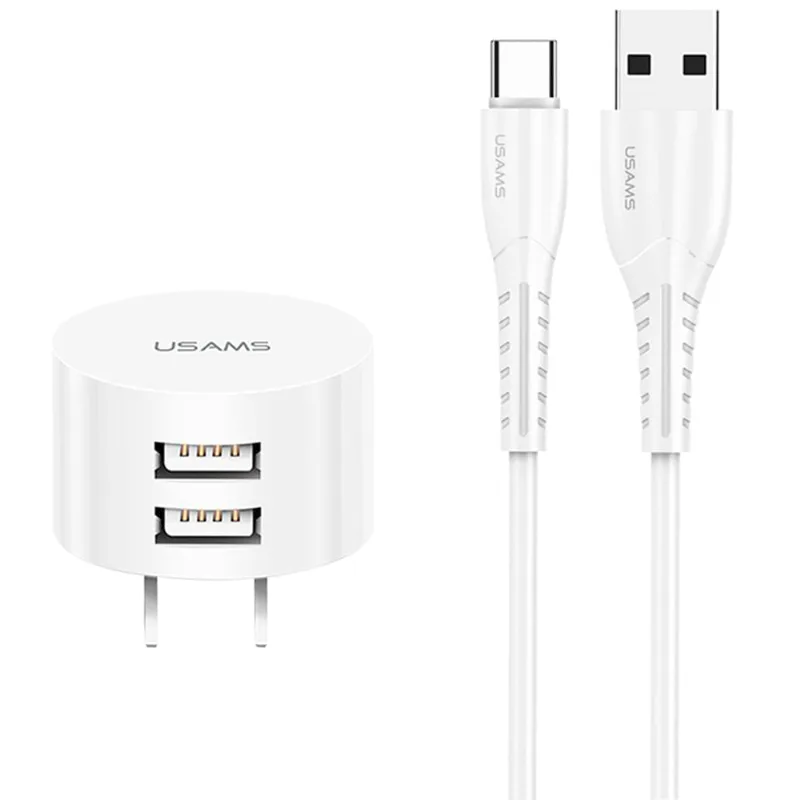 Kit de Carga USAMS Enchufe Pared + Cable Tipo C Blanco