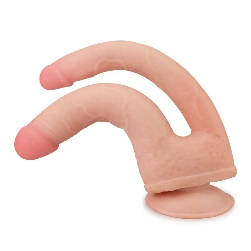 Prótese Realística Dupla Com Ventosa E Vértebra 18cm Lovetoy Bege