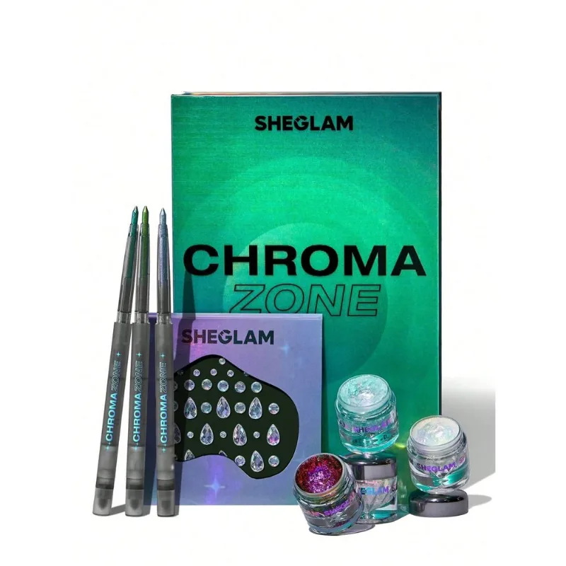 Kit Completo SHEGLAM Chroma Zone Maquiagem Multicromática com Glitter e Delineador Colorida Brilho