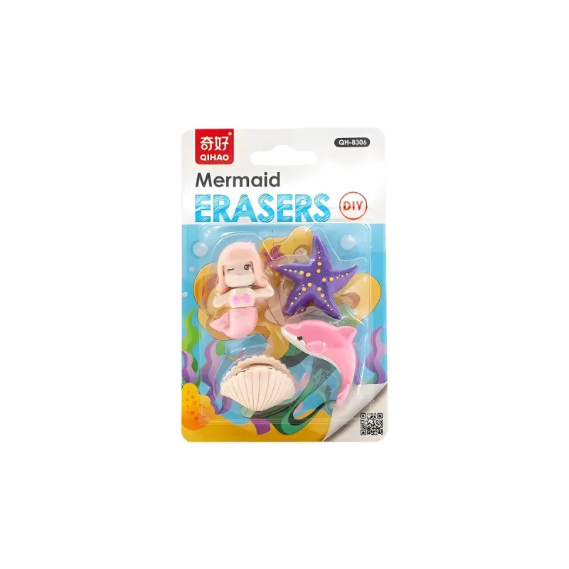 Borracha Divertida Mermaid Eraserqihao Seria com 4 Pecas