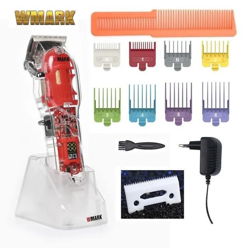 Máquina de Cortar Cabelo WMark NG-407 Transparente Bivolt Recarregável 2600mAh Lâmina Cerâmica Fade Cortador De Cabelo Wmark Ng-407 Vermelho 100V/240V
