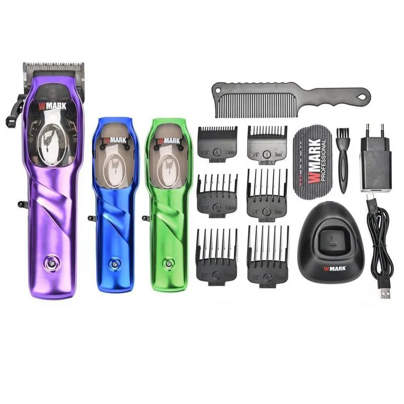 Máquina de Cortar Cabelo WMARK NG-9003 3200mAh Roxa Recarregável 120min Lâmina 440C 6 Pentes USB-C Maquina De Cortar Cabelo Wmark Ng 9003 Motor Magnetico
