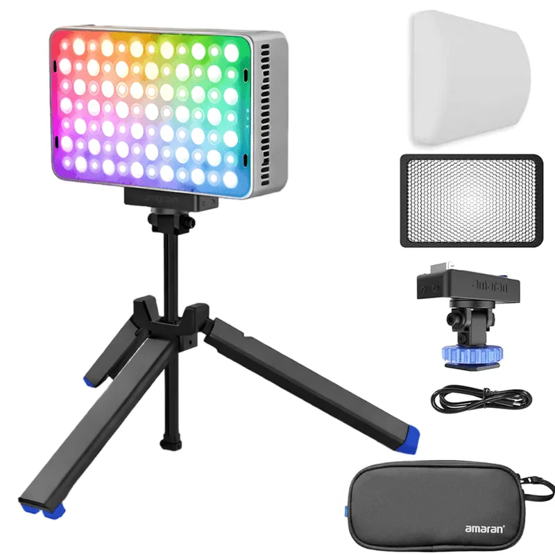 Kit Painel LED Amaran Ace 25c RGB Full Color 25W Light RGBWW com Tripé e Difusor (Prata)