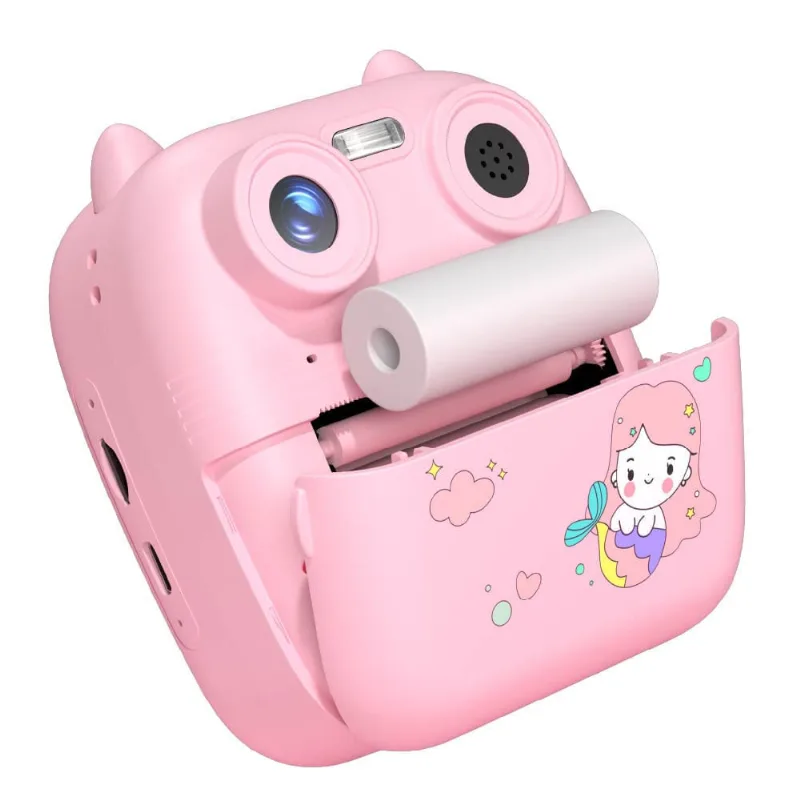 Cámara Infantil con Impresión Instantánea y Video HD Cámara Digital Infantil 3 en 1 Impresora Térmica Rosa