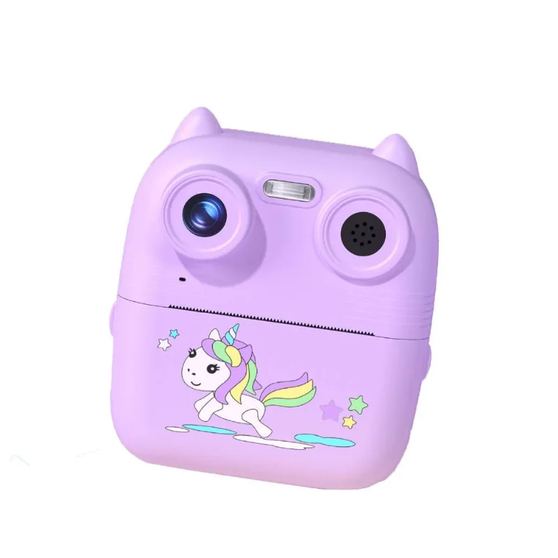 Cámara Infantil con Impresión Instantánea y Video HD Cámara Digital Infantil 3 en 1 Impresora Térmica Violeta
