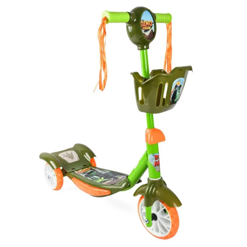Patinete 3 Rodas com Cesta Dino Fun World Play&Fun Verde