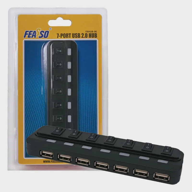Hub USB 2.0 Feasso FAHUB-06 7 Portas Com Fonte - 0498
