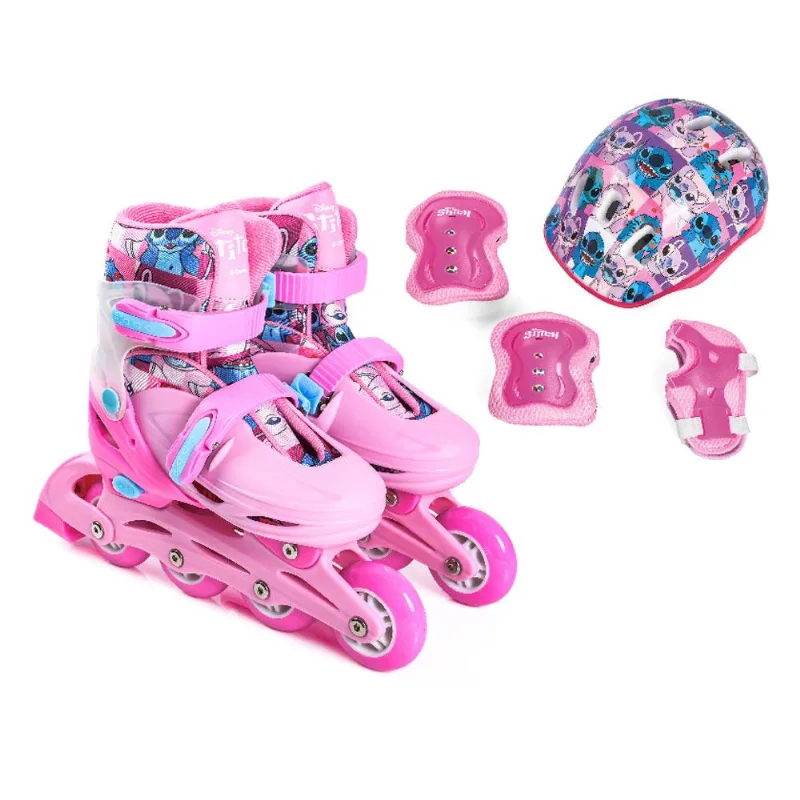 Kit Patins Inline 32 à 35 Stitch Angel Disney Rosa