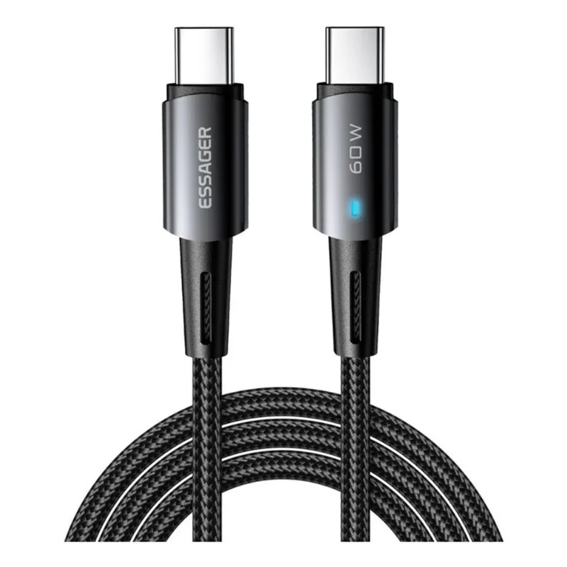 Cabo Essager USB-C 3.0M Nylon 60W EXCTT2-CGC01 Preto