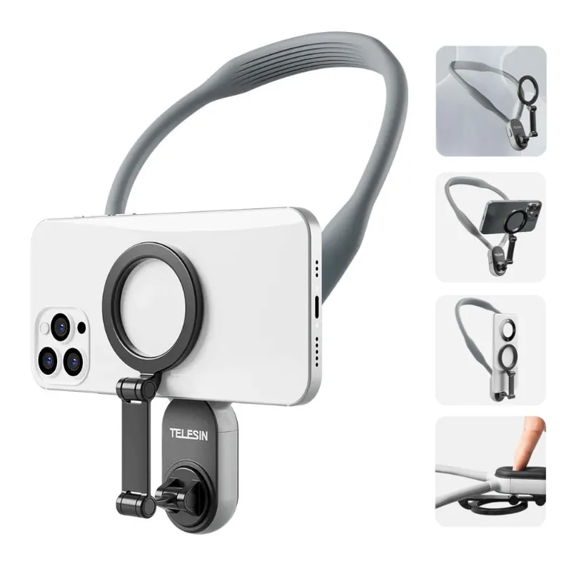 Suporte de Pescoço Telesin T-1 Colar Magnético pov para Smartphone (Cinza)